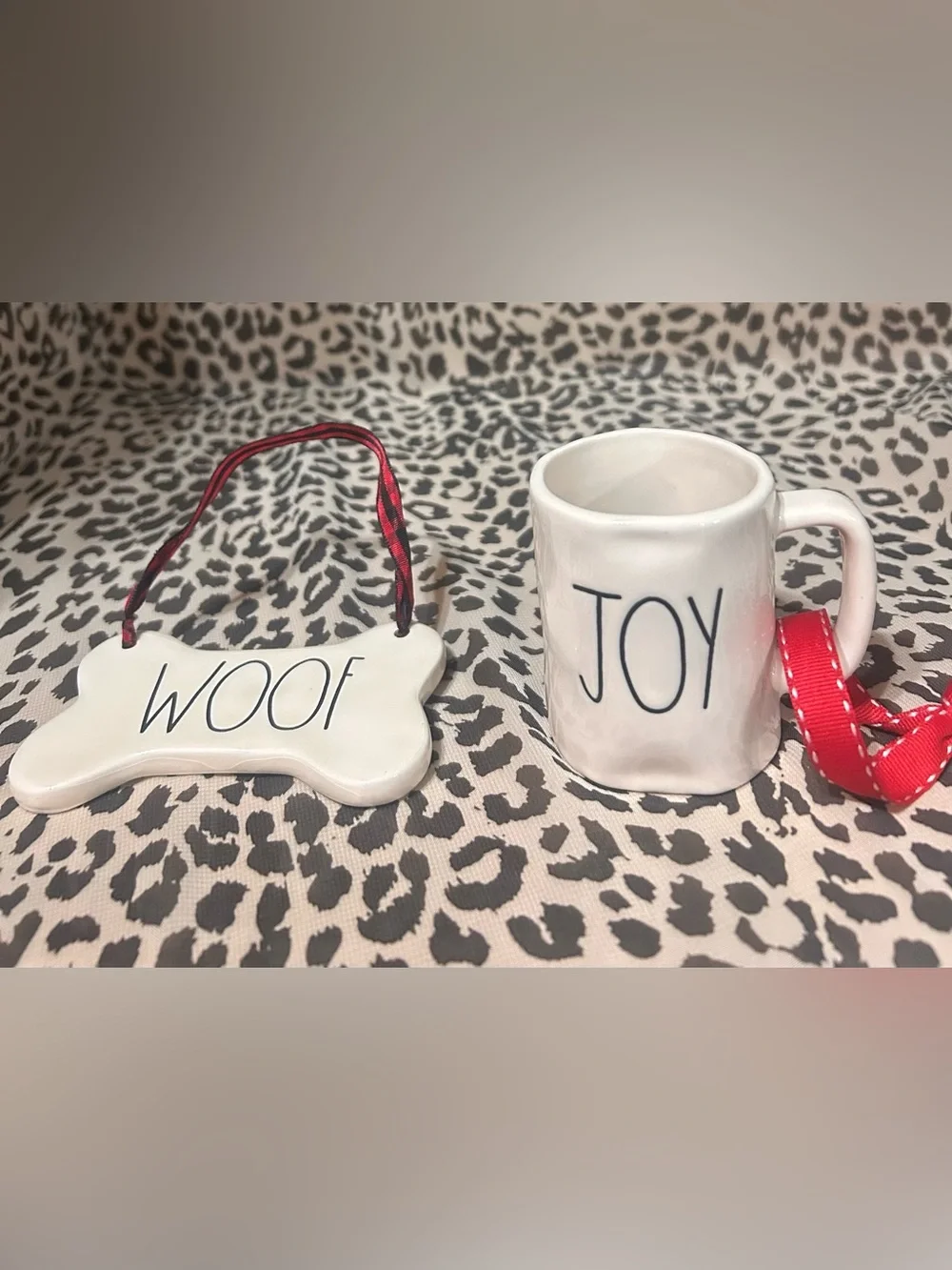 Rae Dunn Ceramic “Woof-Joy” Holiday Ornament’s